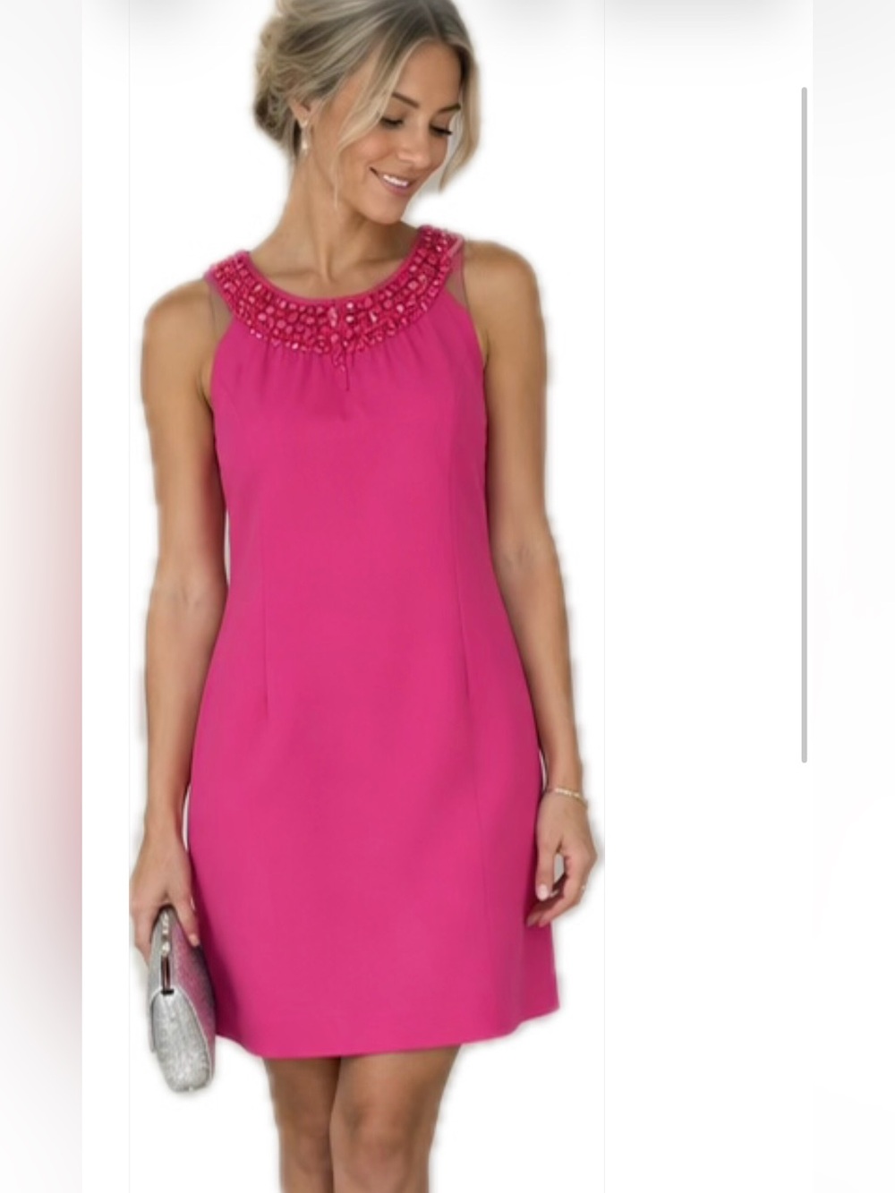 INC Hot Pink Embellished Beaded Statement Dress Size 8